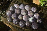 Polished Lepidolite with Pink Rubellite and Indicolite Galet-Palm Stones x 24 From Ambatondrazaka, Madagascar