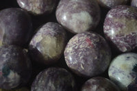 Polished Lepidolite with Pink Rubellite and Indicolite Galet-Palm Stones x 24 From Ambatondrazaka, Madagascar