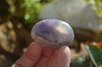 Polished Lepidolite with Pink Rubellite and Indicolite Galet-Palm Stones x 24 From Ambatondrazaka, Madagascar