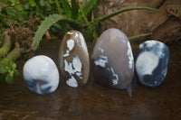 Polished Snow / Orca Agate Standing Free Forms x 4 From West Coast, Madagascar