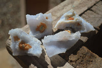 Natural Etched Blue Chalcedony Specimens with Pyrite x 35 From Nsanje, Malawi