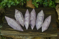 Polished Double Terminated Lepidolite Points x 6 From Zimbabwe