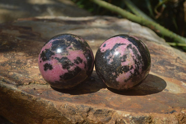 Polished Rhodonite Sphere x 2 From Ambindavato, Madagascar