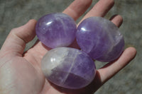 Polished Chevron Amethyst Galet-Palm Stones x 12 from Madagascar