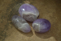 Polished Chevron Amethyst Galet-Palm Stones x 12 from Madagascar