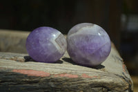 Polished Chevron Amethyst Galet-Palm Stones x 12 from Madagascar