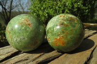 Polished Chrysoprase Spheres x 6 From Ambatondrazaka, Madagascar