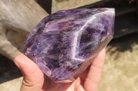 Polished Smokey Chevron Amethyst Points x 2 From Zambia