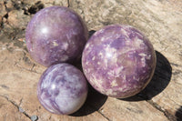 Polished Lepidolite with Pink Rubellite Spheres x 6 From Ambatondrazaka, Madagascar