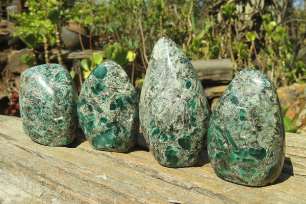 Polished Rare Emerald Mica In Matrix Standing Free Forms x 4 From Mutoko, Zimbabwe