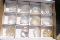 Polished Rock Crystal Quartz Palm Stones x 12 From Madagascar