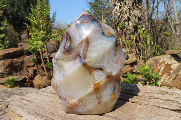 Polished Banded Agate Flame Sculpture x 1 From Madagascar