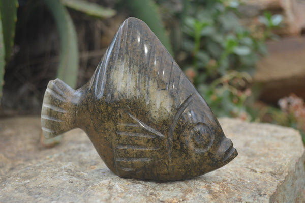 Polished Mixed Stone Fish Carvings x 3 From Zimbabwe