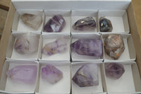 Polished Smokey Amethyst Window Quartz Points x 12 From Akansobe, Madagascar