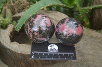 Polished Rhodonite Spheres x 4 From Ambindavato, Madagascar