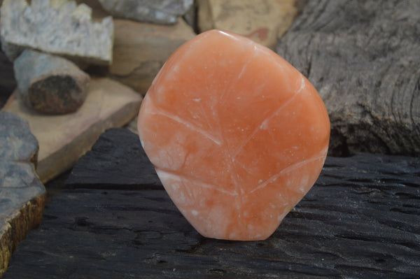 Polished Orange Twist Calcite Leaf Sculpture x 1 From Maevantanana, Madagascar