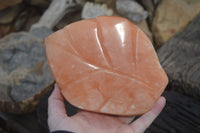 Polished Orange Twist Calcite Leaf Sculpture x 1 From Maevantanana, Madagascar