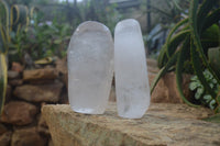 Polished Rock Crystal Quartz Standing Free Forms x 2 from Madagascar