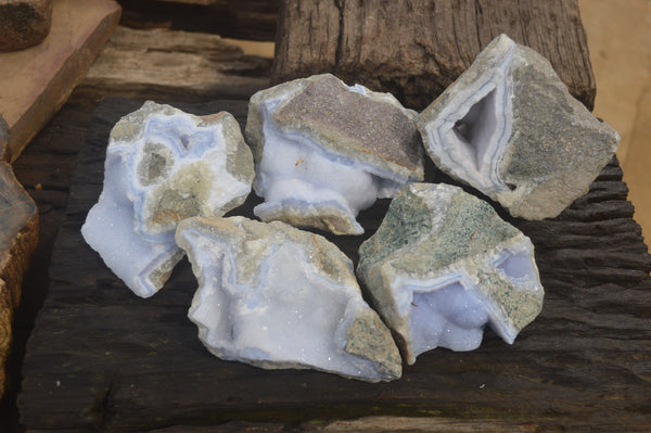 Natural Blue Lace Agate Geode Specimens x 5 From Nsanje, Malawi