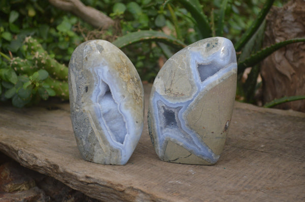 Polished Blue Lace Agate Standing Free Forms x 2 From Malawi