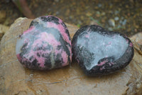 Polished Rhodonite Gemstone Hearts x 3 From Madagascar