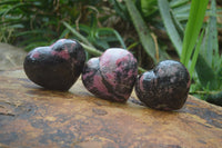 Polished Rhodonite Gemstone Hearts x 3 From Madagascar