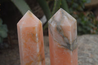 Polished Orange Twist Calcite Point-Prisms x 2 From Madagascar