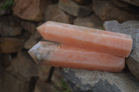 Polished Orange Twist Calcite Point-Prisms x 2 From Madagascar