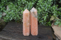 Polished Orange Twist Calcite Point-Prisms x 2 From Madagascar