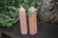 Polished Orange Twist Calcite Point-Prisms x 2 From Madagascar