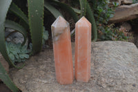 Polished Orange Twist Calcite Point-Prisms x 2 From Madagascar