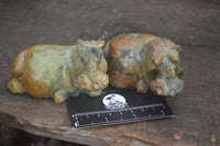 Polished Mixed Stone Hippo Carvings x 3 From Zimbabwe