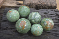 Polished Green Chrysoprase Sphere-Balls x 6 From Madagascar