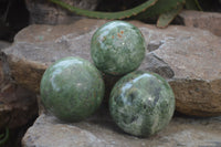 Polished Green Chrysoprase Sphere-Balls x 6 From Madagascar