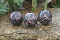 Polished Rhodonite Sphere-Balls x 3 From Ambindavato, Madagascar