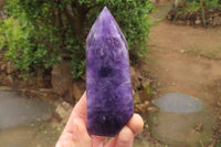 Polished Chevron Amethyst Points x 2 From Zambia