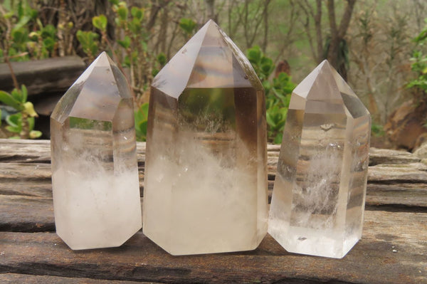 Polished Smokey Phantom Quartz Points x 7 From Madagascar