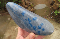 Polished Blue Spinel Spotted Quartz Standing Free Forms x 2 From Madagascar