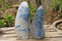 Polished Blue Spinel Spotted Quartz Standing Free Forms x 2 From Madagascar