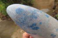 Polished Blue Spinel Spotted Quartz Standing Free Forms x 2 From Madagascar