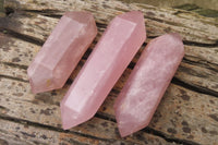 Polished Double Terminated Rose Quartz Points x 3 From Madagascar