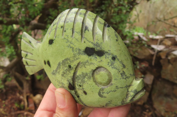 Polished Leopard Stone Fish Carvings x 2 From Zimbabwe