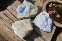 Natural Blue Lace Agate Geode Specimens x 3 From Nsanje, Malawi