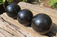 Polished Black Basalt Spheres x 12 From Madagascar