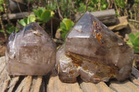 Polished Smokey Window Quartz Crystal Points x 2 From Madagascar