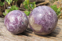 Polished Lepidolite with Pink Rubellite Spheres x 4 From Ambatondrazaka, Madagascar