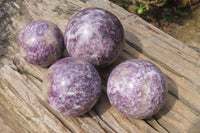 Polished Lepidolite with Pink Rubellite Spheres x 4 From Ambatondrazaka, Madagascar