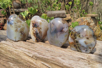 Polished Dendritic Agate Standing Free Forms x 4 From Madagascar