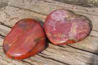 Polished Red Podocarpus Petrified Wood Hearts x 2 From Madagascar