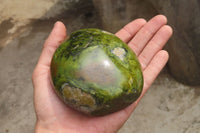 Polished Green Opal Standing Free Forms x 2 From Antsirabe, Madagascar